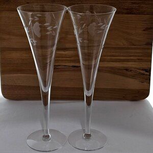 Princess House Heritage Crystal Fluted Champagne Glasses 10" elegant etched glas